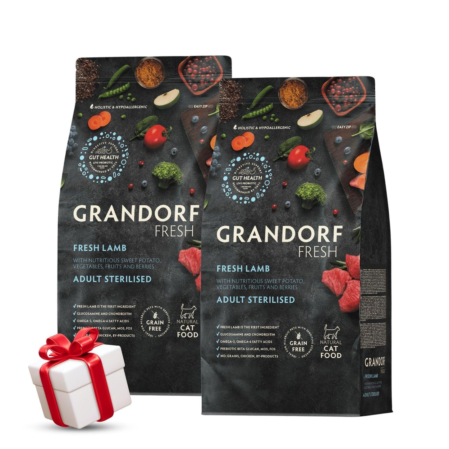 Корм для кошек Grandorf из свежей ягнятины, 2 кг. Акция: 2 упаковки + подарок.