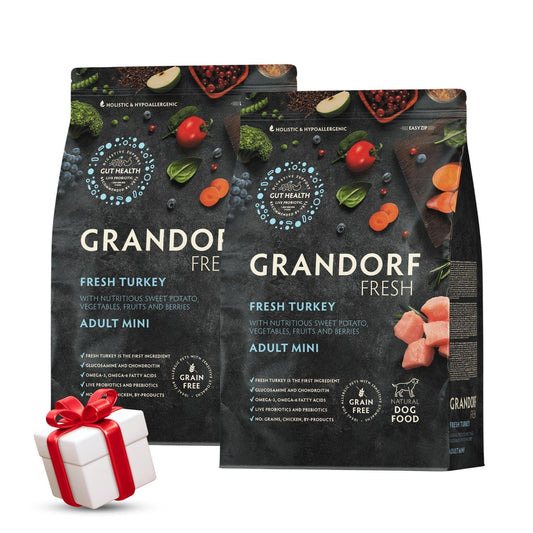 GRANDORF Свежая индейка Мини Grandorf Свежая индейка для взрослых собак мелких пород, 3 кг. Акция: 2 пакета + подарок