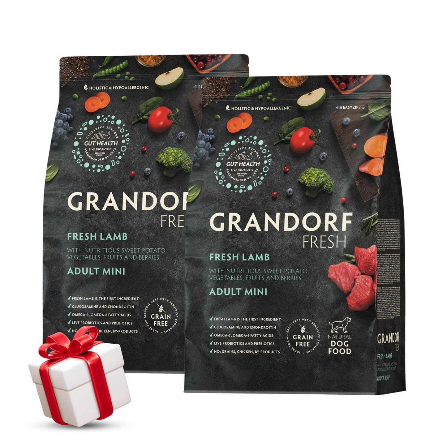 GRANDORF Свежая ягнятина Mini Grandorf для взрослых собак мелких пород, 3 кг. Распродажа: 2 мешка + подарок.