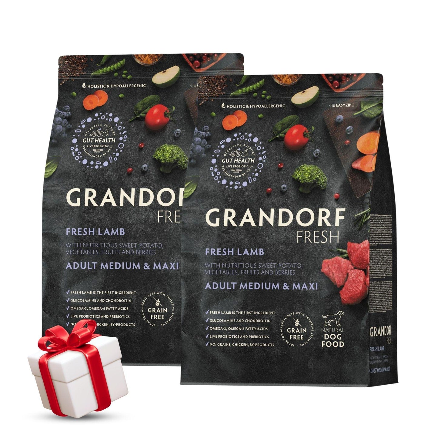 Свежая баранина Grandorf для взрослых собак средних и крупных пород, 10 кг. Акция: 2 мешка + подарок.