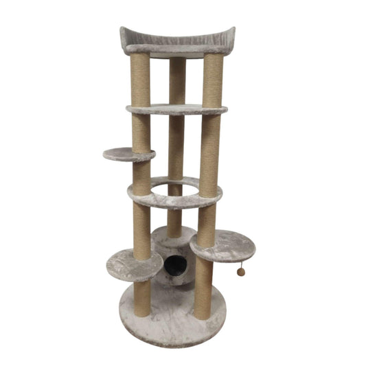 Hoofie - Высокая когтеточка для кошек с домиком и деревом для лазания.