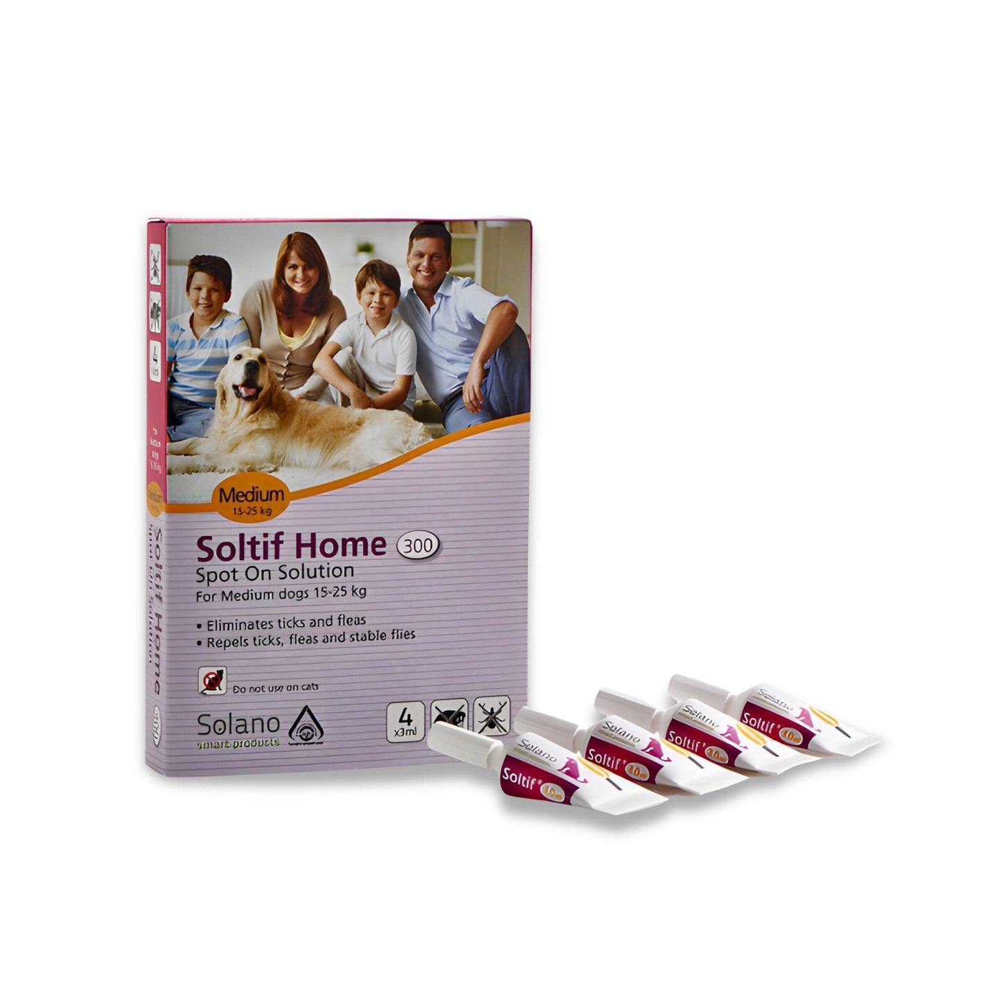 Soltif Home M - אמפולות נגד פרעושים וקרציות לכלב בינוני 15-25 ק"ג 5 יחידות