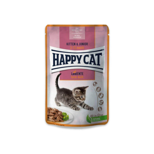 Happy Cat הפי קט פאוצ' ברווז לגורים & ג'וניור 85 גרם - PetCart
