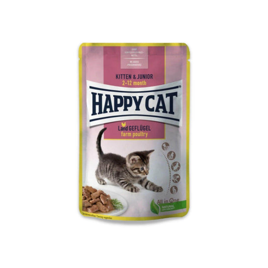 Happy Cat הפי קט פאוצ' עוף לגורים & ג'וניור 85 גרם - PetCart