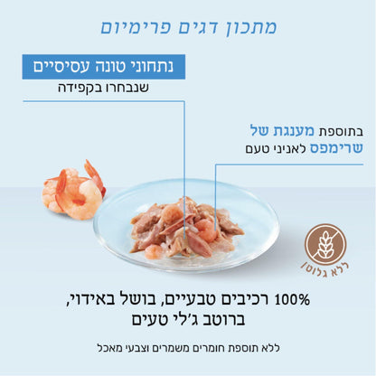 Schesir שזיר מעדן טונה עם שרימפס חסילונים בג’לי לחתולים 85 גרם
