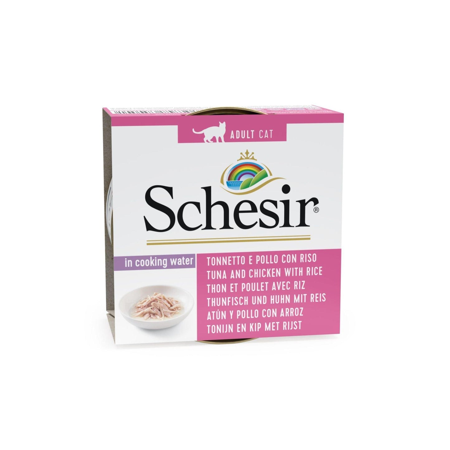 Schesir שזיר מעדן טונה ונתחוני עוף עם אורז במים לחתולים 85 גרם