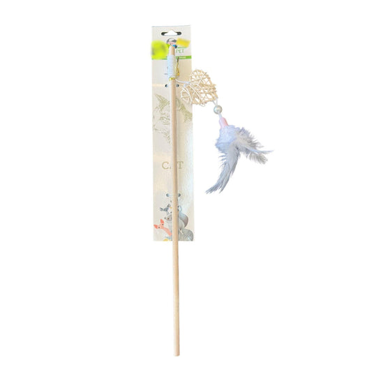 צעצוע חכה לחתול עם לב קש ונוצה