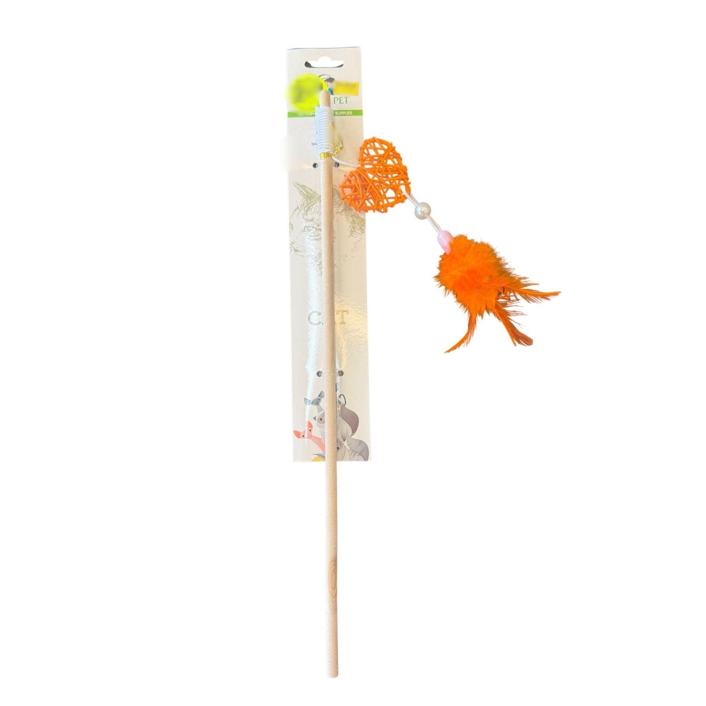 צעצוע חכה לחתול עם לב כתום ונוצה