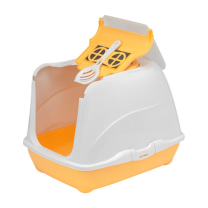 Большой закрытый кошачий туалет MODERNA Flip Cat Jumbo с передним открыванием, оранжевого цвета.