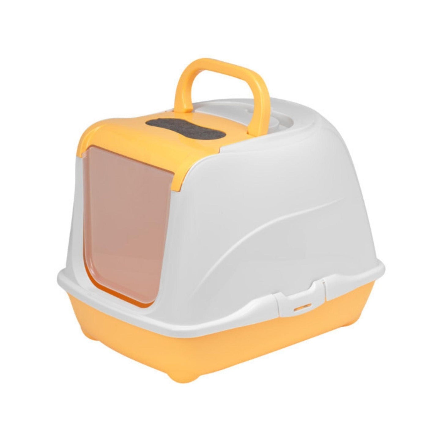 Туалет для кошек MODERNA L закрытого типа с верхним отверстием для легкой чистки, оранжевого цвета.