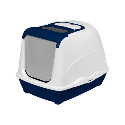 Туалет для кошек MODERNA L закрытого типа с верхним отверстием для легкой чистки, синий цвет.
