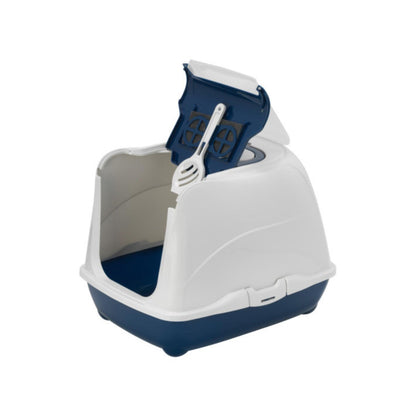 Туалет для кошек MODERNA L закрытого типа с верхним отверстием для легкой чистки, синий цвет.