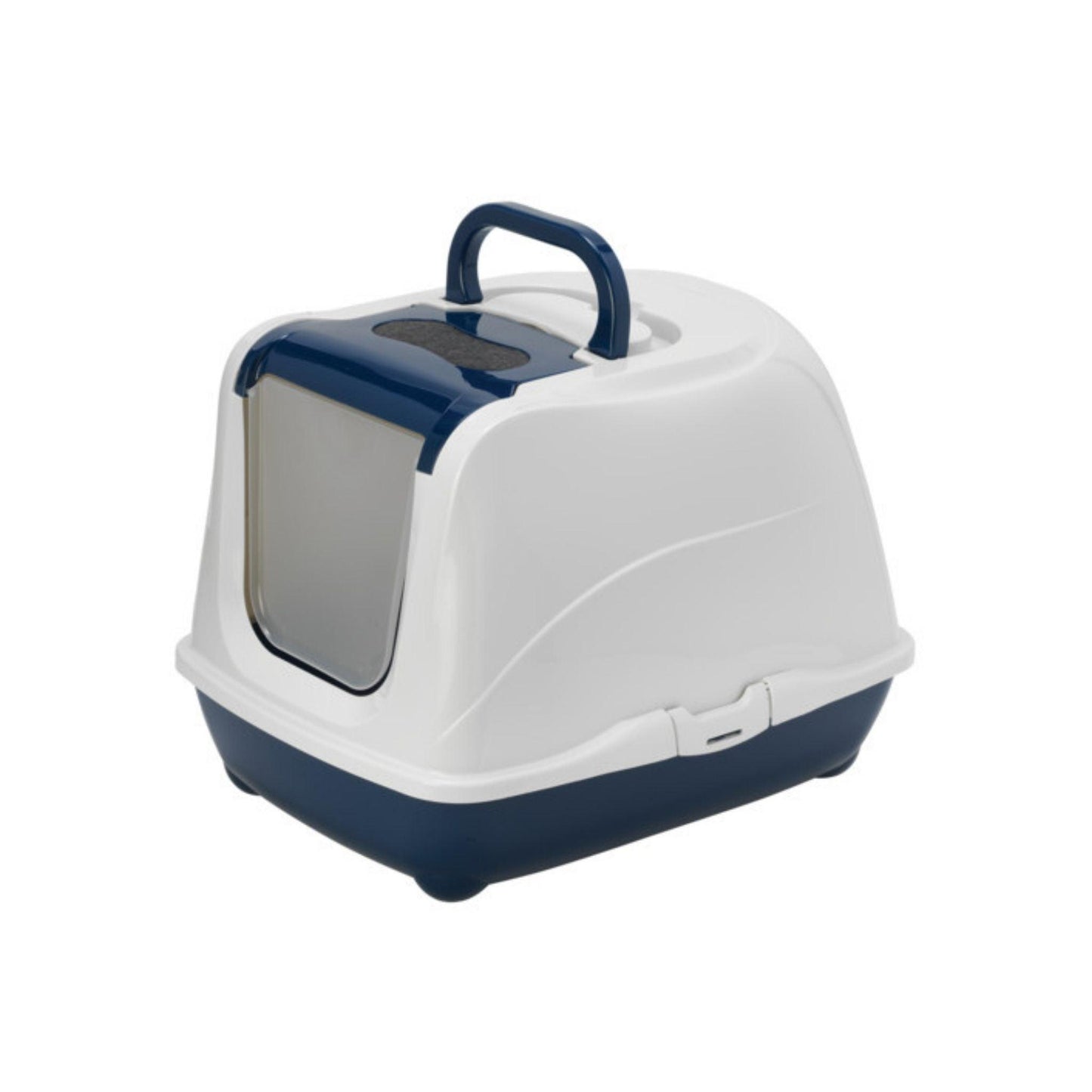 Туалет для кошек MODERNA L закрытого типа с верхним отверстием для легкой чистки, синий цвет.