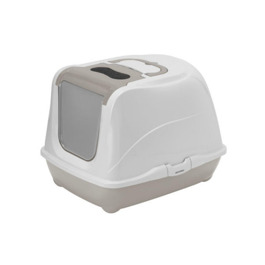Туалет для кошек MODERNA L закрытого типа с верхним отверстием для легкой чистки, серый цвет, модель Flip Cat Moderna.