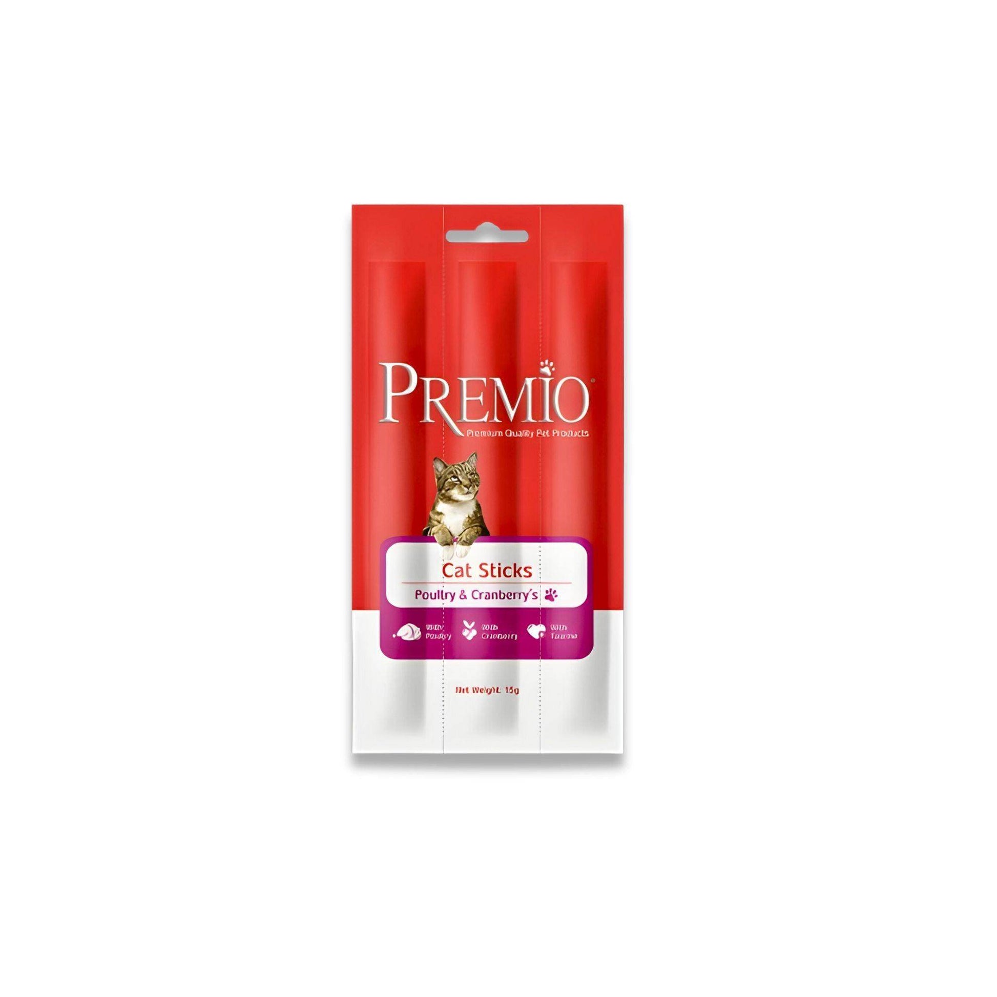 Premio חטיף פרמיו סטיקס מקלות לחתול עוף וחמוציות 15 גרם - PetCart