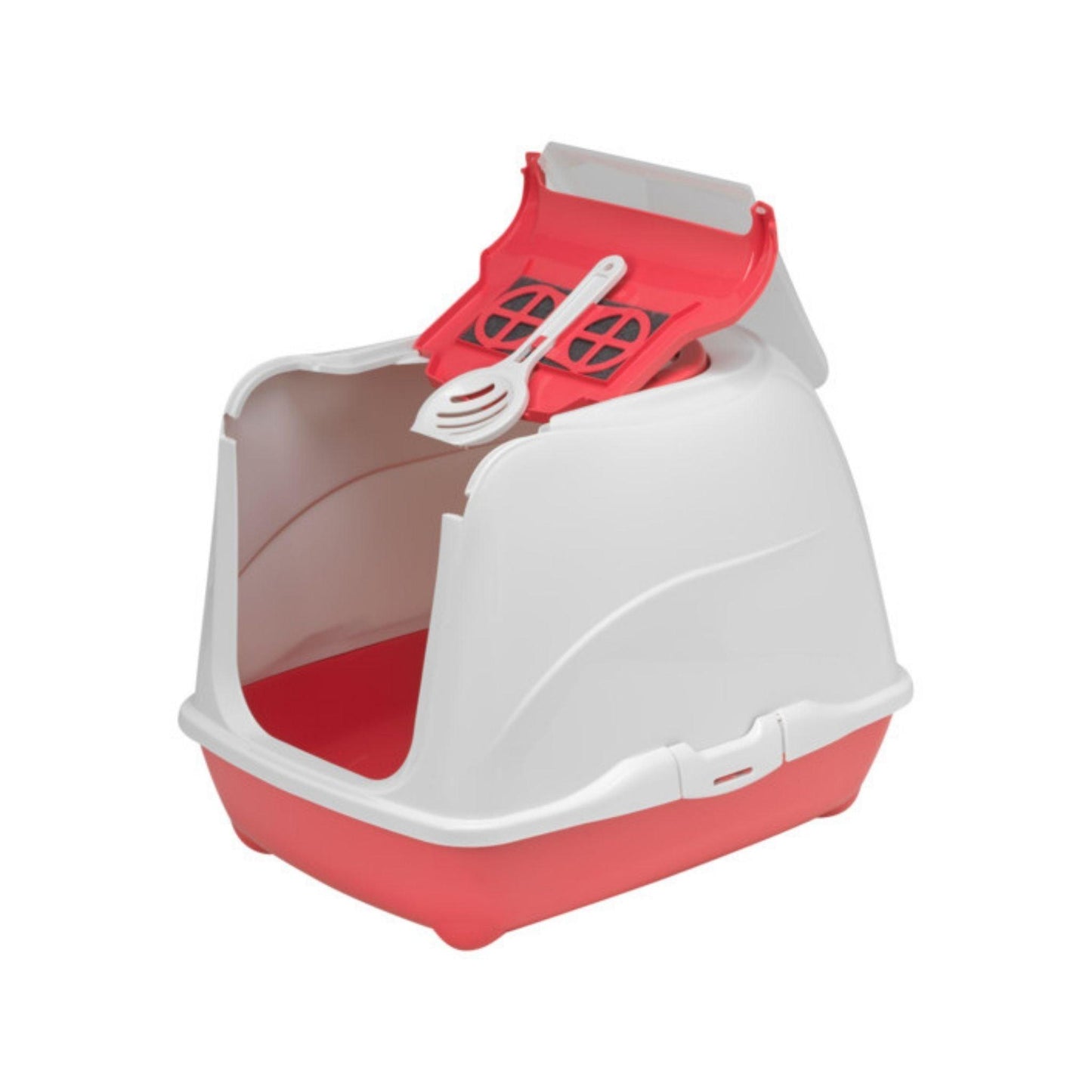 Туалет для кошек MODERNA L закрытого типа с верхним отверстием для легкой чистки, красный цвет. Flip Cat Moderna