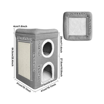 חתולים מרופד שתי קומות עם שריטה בצבע אפור