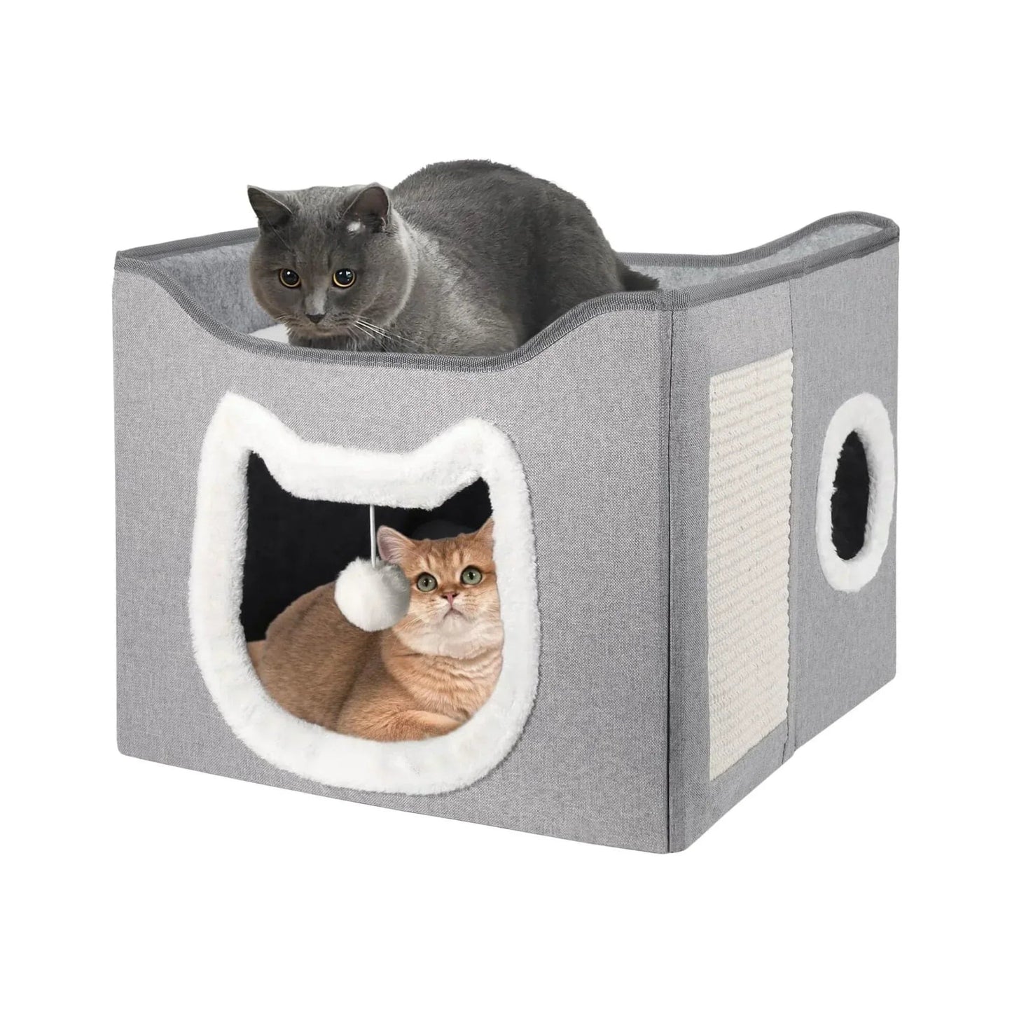 בית חתולים מרופד מתקפל עם כדור משחק וקרש גירוד