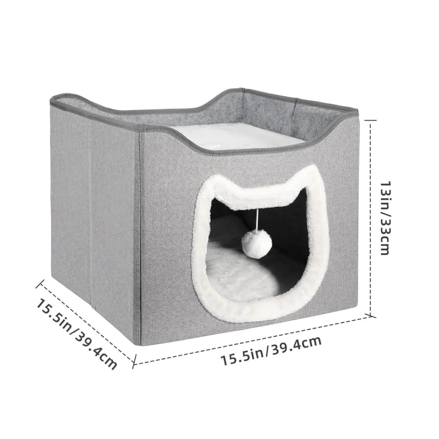 בית חתולים מרופד מתקפל עם כדור משחק וקרש גירוד