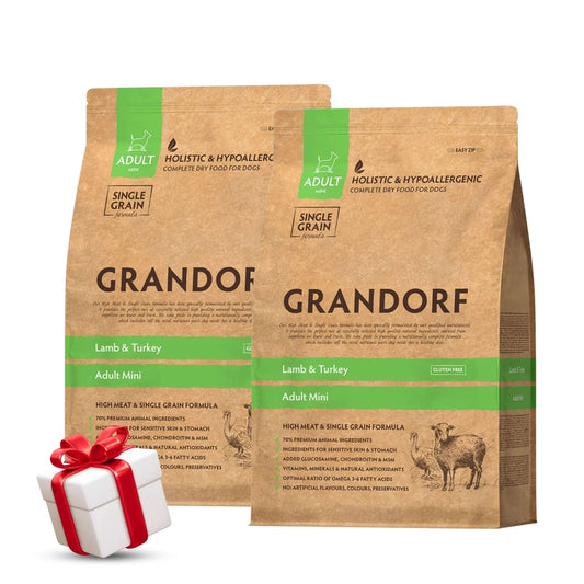 Корм для собак породы Грандорф Мини с ягненком и индейкой, 8 кг, 2 мешка + подарок.