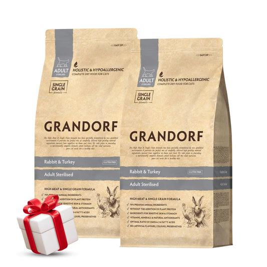 Стерилизованный корм для кроликов Grandorf, 8 кг. Распродажа: 2 мешка + подарок.