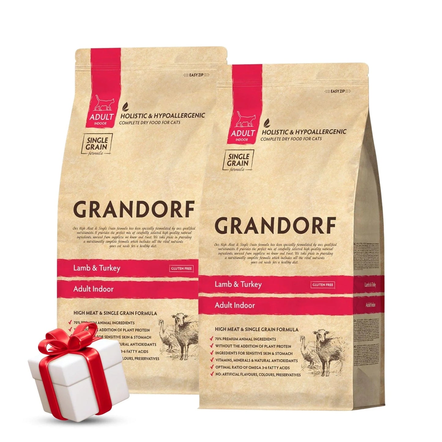 GRANDORF Ягненок для кошек породы Грандорф (ягненок и индейка) для дома, 8 кг, 2 мешка + подарок.