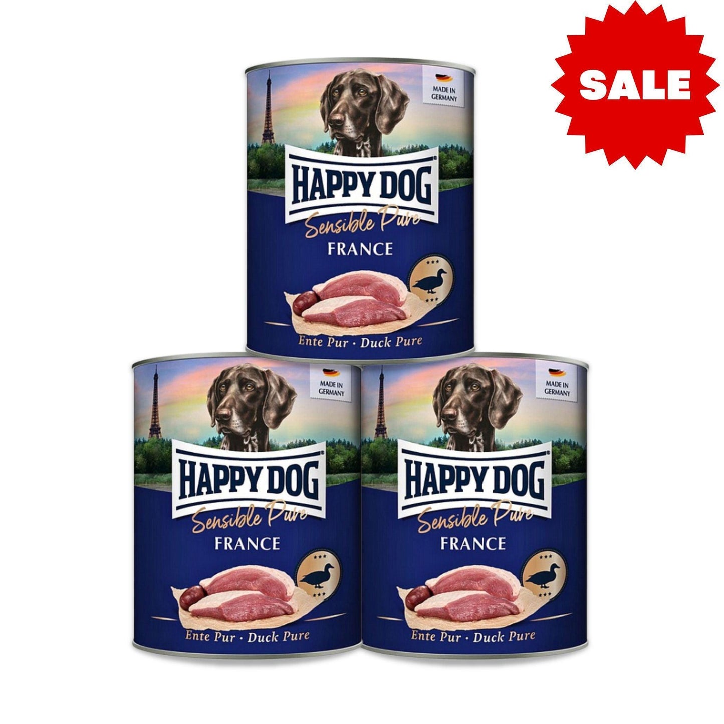 Happy Dog - מבצע 12 שימורי כלבים הפי דוג ברווז 400 גרם ב-₪189