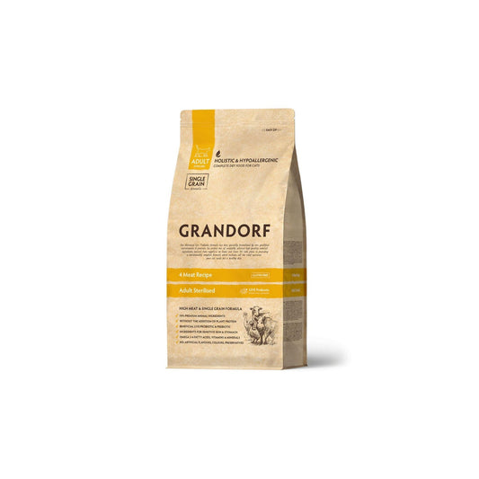 GRANDORF 4 Meat Sterilized גרנדורף 4 סוגי בשר סטרילייז לחתולים מסורסים ומעוקרות 400 גרם
