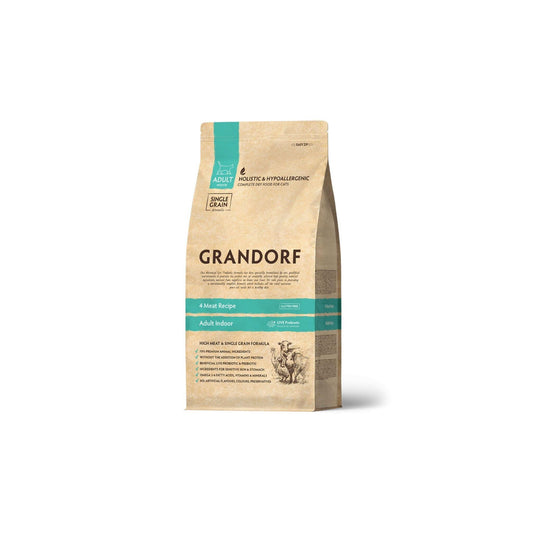 GRANDORF 4 Meat Indoor גרנדורף 4 סוגי בשר לחתולים בוגרים היפואלרגני 400 גרם