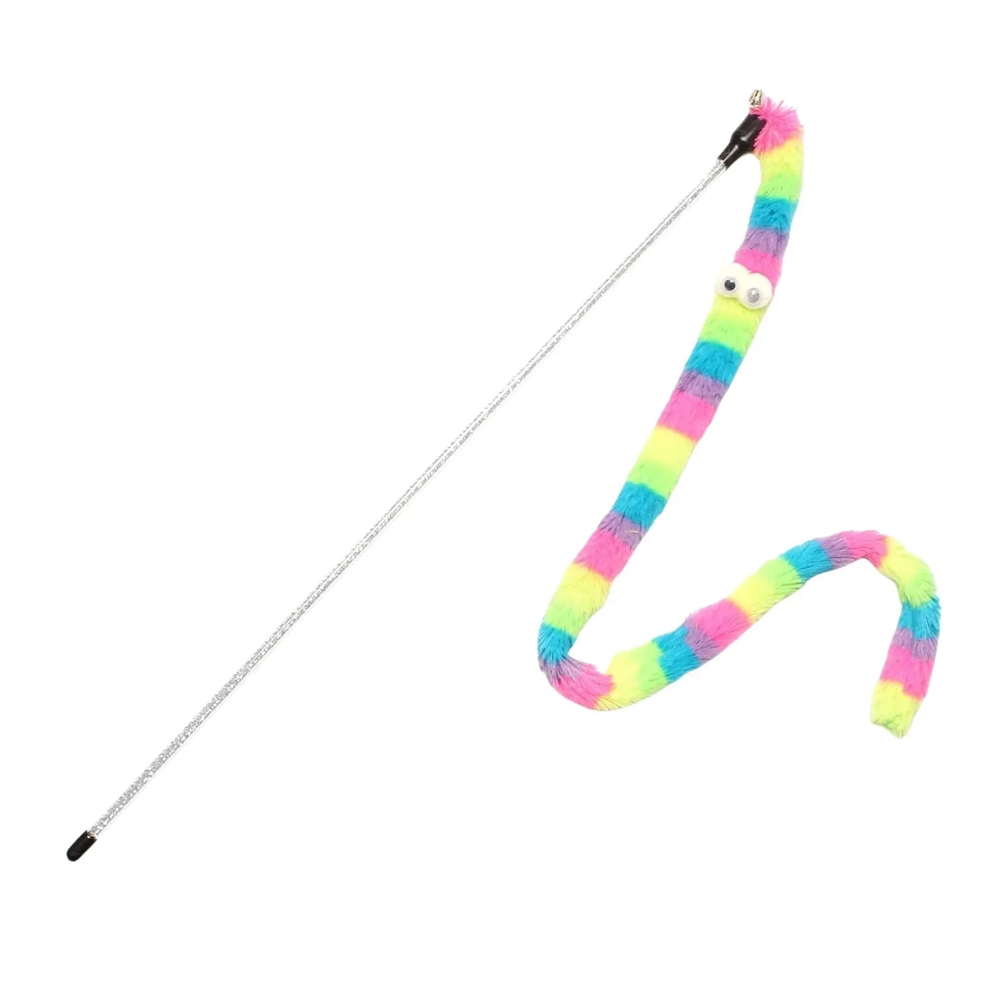 חכת צעצוע לחתול עם נחש פרוותי צבעוני