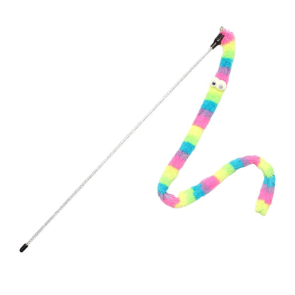 חכת צעצוע לחתול עם נחש פרוותי צבעוני