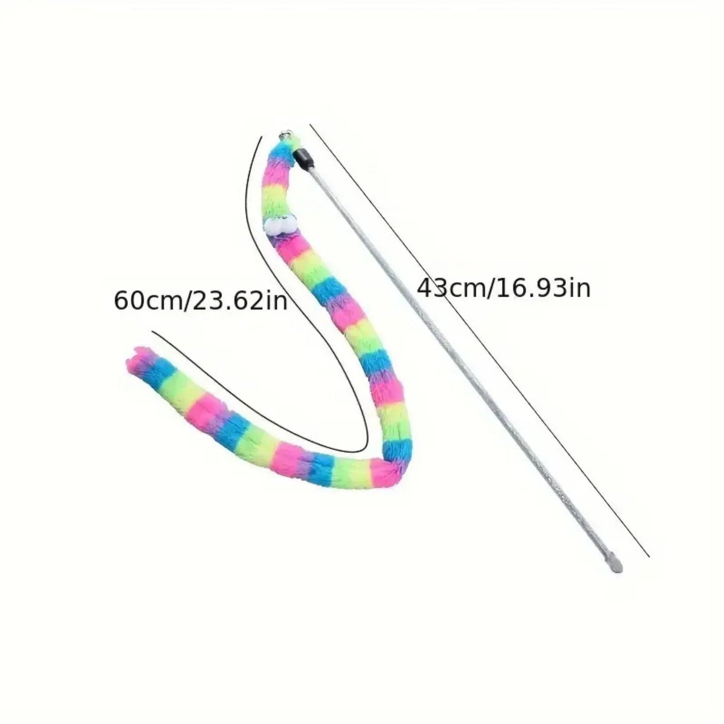 חכת צעצוע לחתול עם נחש פרוותי צבעוני