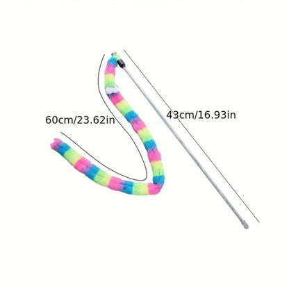 חכת צעצוע לחתול עם נחש פרוותי צבעוני