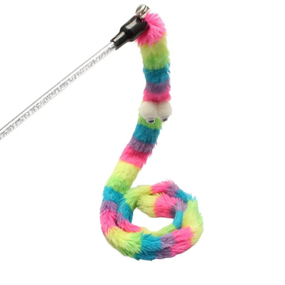 חכת צעצוע לחתול עם נחש פרוותי צבעוני