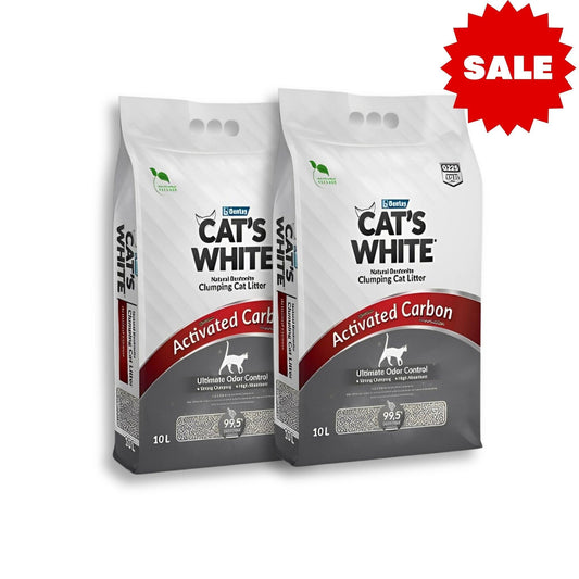 CAT'S WHITE מבצע חול לחתול קטס וויט עם פחם קרבון 2 ב-₪135 20 ליטר