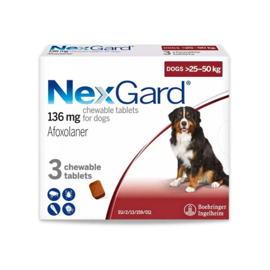 NexGard - נקסגארד לכלב גדול במשקל 50 - 25 ק"ג טבליות לעיסה נגד פרעושים וקרציות